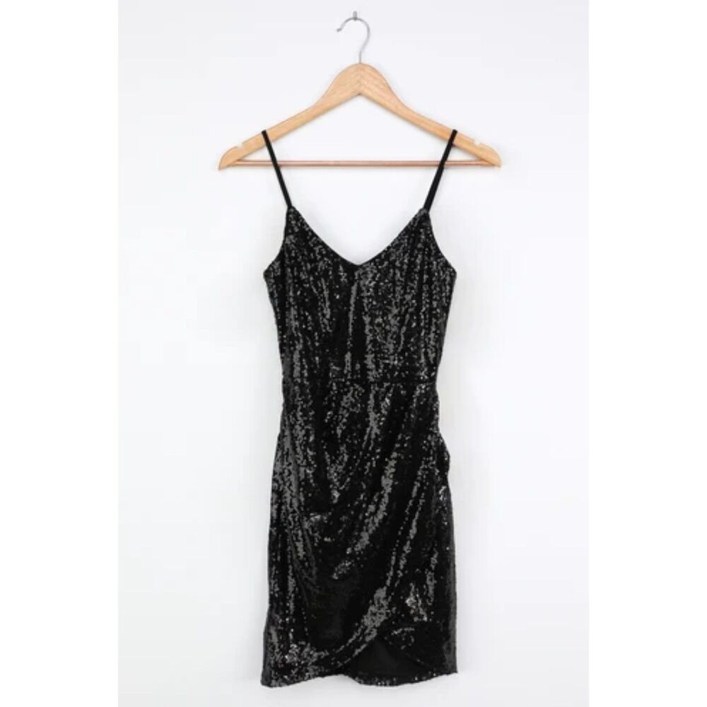 Lulus Forever Your Girl Black Sequin Bodycon Dress Embellished Black Size S - Picture 2 of 7